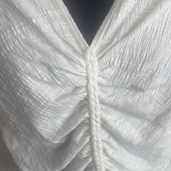 Max Studio White Top Ruched Tie Front Cap Sleeve Blouse - Picture 4 of 7